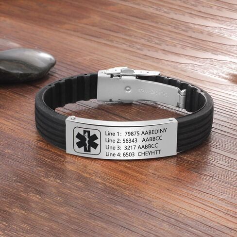 Love Jewelry Personalized 9 Inches Emergency ID Medical Bracelets for Men Engraved Wristband Silicone Sport Medical Alert Bracelets for Women in Kuwait