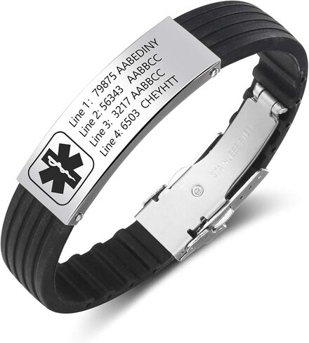 Love Jewelry Personalized 9 Inches Emergency ID Medical Bracelets for Men Engraved Wristband Silicone Sport Medical Alert Bracelets for Women in Kuwait