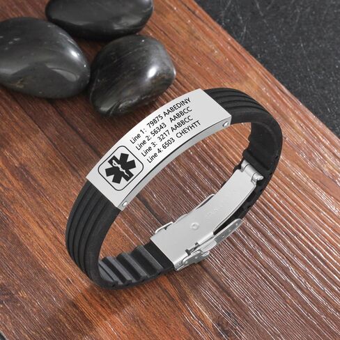 Love Jewelry Personalized 9 Inches Emergency ID Medical Bracelets for Men Engraved Wristband Silicone Sport Medical Alert Bracelets for Women in Kuwait
