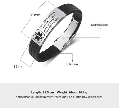 Love Jewelry Personalized 9 Inches Emergency ID Medical Bracelets for Men Engraved Wristband Silicone Sport Medical Alert Bracelets for Women in Kuwait