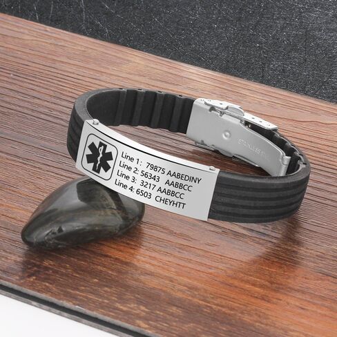 Love Jewelry Personalized 9 Inches Emergency ID Medical Bracelets for Men Engraved Wristband Silicone Sport Medical Alert Bracelets for Women in Kuwait