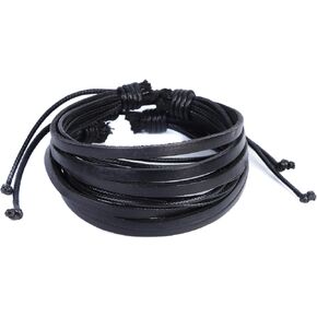 Adjustable Leather Bracelet Black Leather Wristband cuff genuine men and women in Saudi Arabia