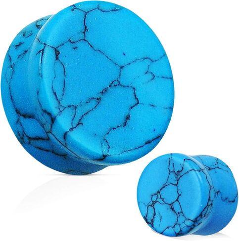 Never86 Pair of 6G 4mm Turquoise Semi Precious Stone Ear Plugs Gauges in Saudi Arabia