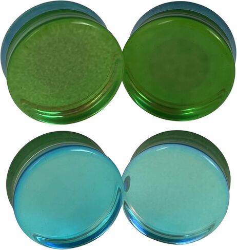 Mystic Metals Body Jewelry Pair of Green/Aqua Iridescent Double Sided Glass Plugs (PG-604) in Saudi Arabia
