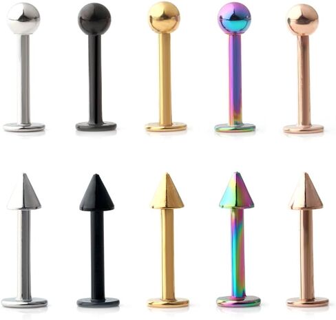 Ruifan 10PCS 16G Surgical Steel Labret Monroe Lip Ring Tragus Helix Earring Stud Piercing Jewelry in Saudi Arabia