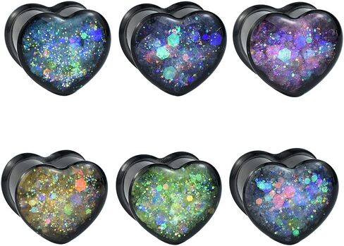 6mm to 30mm 12Pcs/6pair Heart Ear Gauge Tunnels Plugs Gauges for Ears Body Jewelry in Kuwait