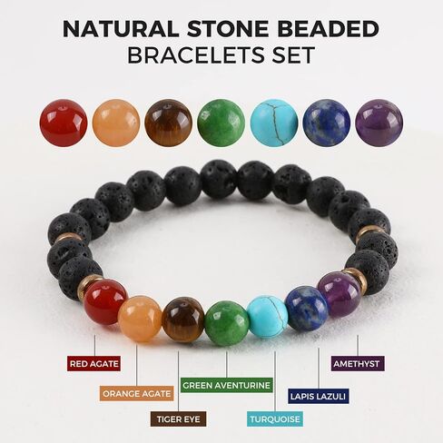 Bohemian Natural Stone Beaded Bracelets for Women Girls Stackable Stretch Beads Bracelet Set with Charm and Tassel Multilayered Elastic Gemstone Bracelets Summer Beach Boho Jewelry Gift for Women Men in Saudi Arabia