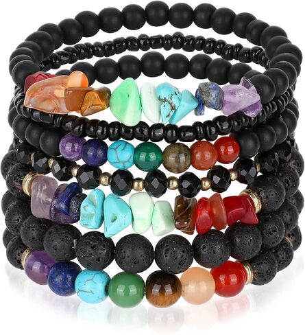 Bohemian Natural Stone Beaded Bracelets for Women Girls Stackable Stretch Beads Bracelet Set with Charm and Tassel Multilayered Elastic Gemstone Bracelets Summer Beach Boho Jewelry Gift for Women Men in Saudi Arabia