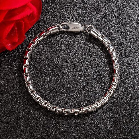 Men 925 Sterling Silver Bracelet Fashion Italy 5MM Square Rolo Link Round Box Chain Boy Bangle 6.5 "7" 7.5 "8" 8.5"9" Fine Cuff Jewelry Gift in Saudi Arabia