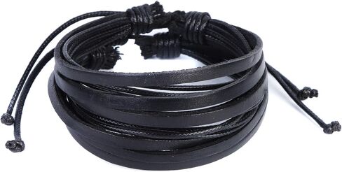 Adjustable Leather Bracelet Black Leather Wristband cuff genuine men and women in Saudi Arabia