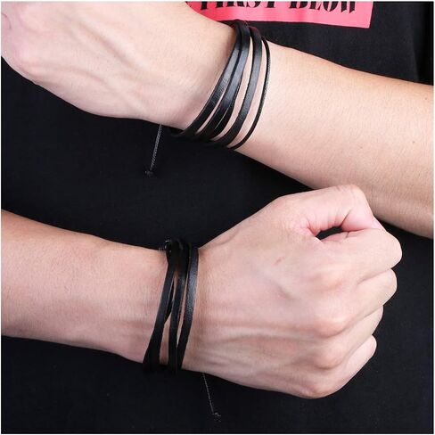 Adjustable Leather Bracelet Black Leather Wristband cuff genuine men and women in Saudi Arabia