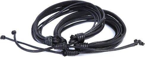Adjustable Leather Bracelet Black Leather Wristband cuff genuine men and women in Saudi Arabia