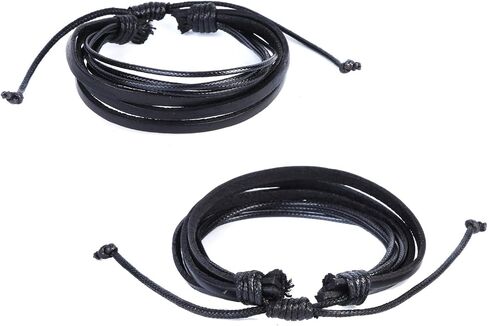 Adjustable Leather Bracelet Black Leather Wristband cuff genuine men and women in Saudi Arabia