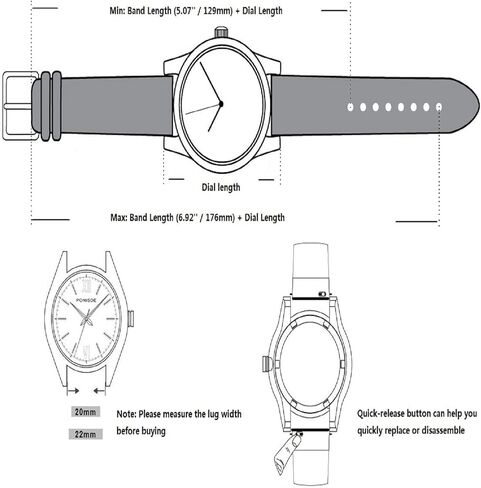 PONISDE Women's Men's Watch Bands Leather 22mm 20mm Watch Band Quick Release Watch Strap in Kuwait
