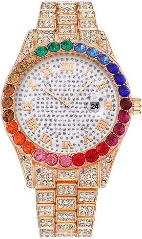 Unisex Big Dial Diamond Watch Men's Ladies Crystal Rhinestone Roman Numerals Iced-Out Watch in Kuwait