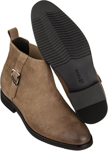 TOTO Men's Invisible Height Increasing Elevator Shoes - Nubuck Leather Slip-on Chelsea Ankle Boots - 3.6 Inches Taller in Kuwait
