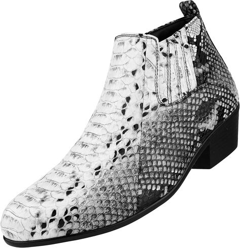 Bolano Adder Mens Dress Boots - Realistic Snake Print, Easy Zipper Slip On Ankle Boots in Kuwait