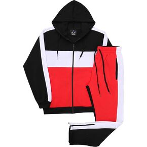 Men's Warm Color Block Fashion wear Fleece Sweatsuit Sweatpants and Jacket Set in Kuwait