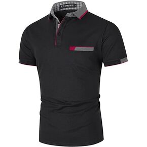 LIUPMWE Polo Shirts for Men with Pocket Elegante Plaided Short Sleeve Cotton T Shirts Golf Shirt