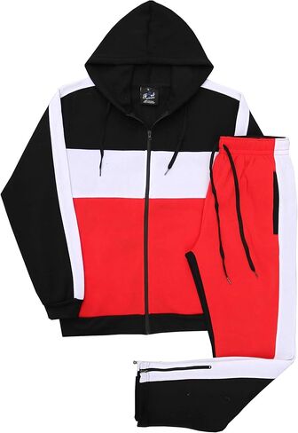 Men's Warm Color Block Fashion wear Fleece Sweatsuit Sweatpants and Jacket Set in Kuwait