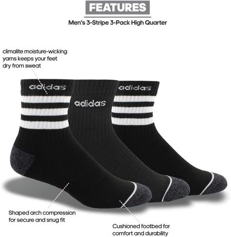 adidas Men's 3-Stripe High Quarter Socks (3-Pair) in Saudi Arabia