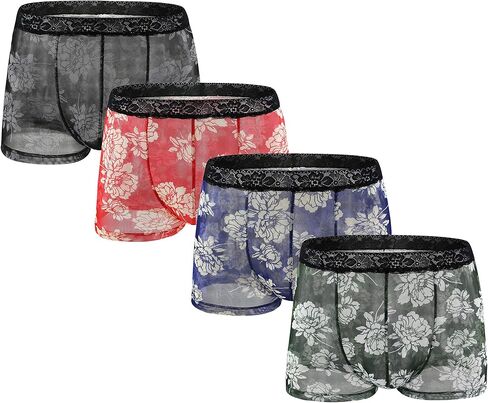 Swbreety Men's Boxers Briefs Printed Flower Sexy Lace Waistband Underwear in Saudi Arabia