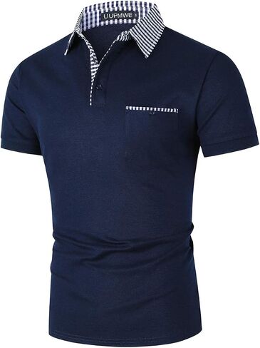 LIUPMWE Polo Shirts for Men with Pocket Elegante Plaided Short Sleeve Cotton T Shirts Golf Shirt in Saudi Arabia