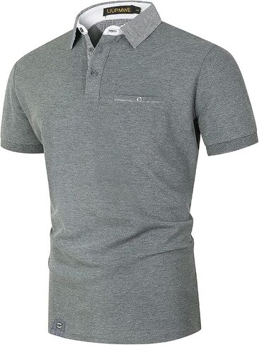 LIUPMWE Polo Shirts for Men with Pocket Elegante Plaided Short Sleeve Cotton T Shirts Golf Shirt in Saudi Arabia