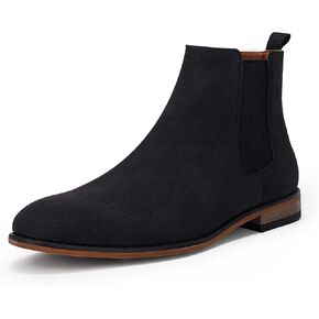 Mens Chelsea Boot Slip On Pointed Toe Stacked Low Heel Faux Suede Casual Dress Boot in Saudi Arabia