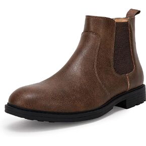 Men's Ankle Boots Chelsea Round Toe Slip on Waterproof Faux Leather Classic Dress Booties for Men in Saudi Arabia