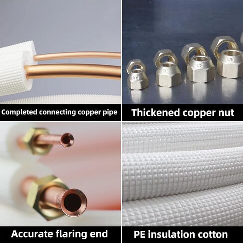 50 Ft Air Conditioning Copper Tubing Pipe Extension, 1/4" 1/2" 3/8" PE Thickened for Mini Split AC and Heating Equipment Insulated Coil Line HVAC Refrigerant with Nuts (1/4" & 1/2"* 3/8" PE WITH NUTS) in Kuwait