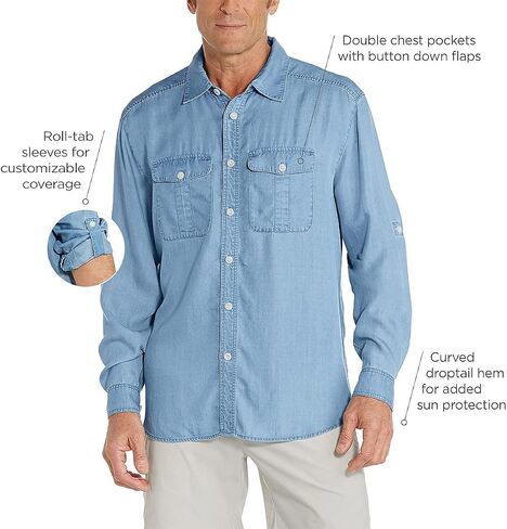 Coolibar UPF 50+ Men's Carson Chambray Shirt - Sun Protective in Saudi Arabia