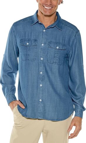 Coolibar UPF 50+ Men's Carson Chambray Shirt - Sun Protective in Saudi Arabia