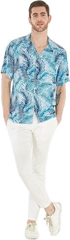 Couple Matching Hawaiian Luau Cruise Outfit Shirt Dress Simply Blue Leaf in Saudi Arabia