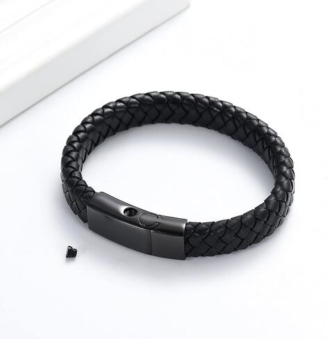 Genuine Leather Cremation Bracelet for Ashes Cremation Jewelry Keepsake Memorial Cuff Urn Bangle for Ashes Braided Leather Wristband Ashes Bracelet for Men for Women in Saudi Arabia