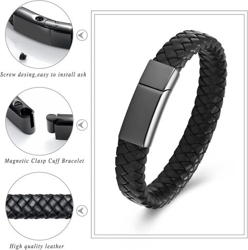 Genuine Leather Cremation Bracelet for Ashes Cremation Jewelry Keepsake Memorial Cuff Urn Bangle for Ashes Braided Leather Wristband Ashes Bracelet for Men for Women in Saudi Arabia