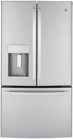 GE GYE22GYNFS 36" French Door Counter Depth Refrigerator with 22.1 cu. ft. Total Capacity Space Saving Ice Maker Showcase LED Lighting in Stainless Steel in Saudi Arabia