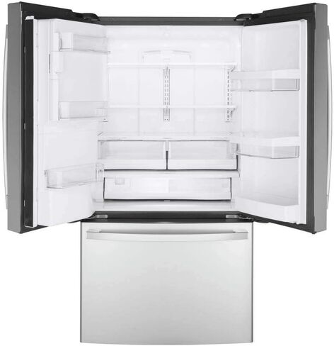 GE GYE22GYNFS 36" French Door Counter Depth Refrigerator with 22.1 cu. ft. Total Capacity Space Saving Ice Maker Showcase LED Lighting in Stainless Steel in Saudi Arabia