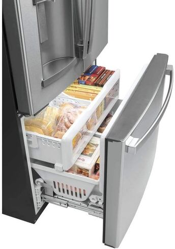 GE GYE22GYNFS 36" French Door Counter Depth Refrigerator with 22.1 cu. ft. Total Capacity Space Saving Ice Maker Showcase LED Lighting in Stainless Steel in Saudi Arabia