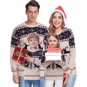 Totatuit Family Matching Christmas Sweater Round Neck Reindeer Snowflakes Ugly Knitted Sweater Pullover for Men Women