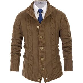 Mens Casual Stand Collar Cardigan Button Down Cable Knitted Sweater in Kuwait