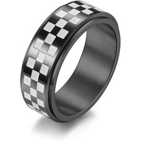 8mm Black White Rotatable Stainless Steel Fidget Band Rings for Women Men Boys Teen Girls Dainty Anti Anxiety Stress Relief Spinner Rings Minimalist Statement Promise Couple Rings for Women Men Gifts in Kuwait