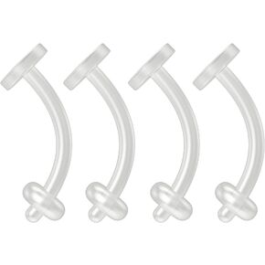 16g Lip Labret Retainers, Belly Piercing Retainer - Cartilage, Rook, Conch Invisible Flexible Clear BioFlex Curved Barbell Bioplast Jewelry for sleep, surgery (choose Package Quantity, Length)