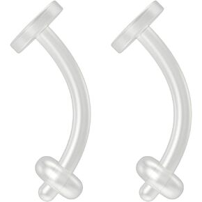 16g Lip Labret Retainers, Belly Piercing Retainer - Cartilage, Rook, Conch Invisible Flexible Clear BioFlex Curved Barbell Bioplast Jewelry for sleep, surgery (choose Package Quantity, Length)