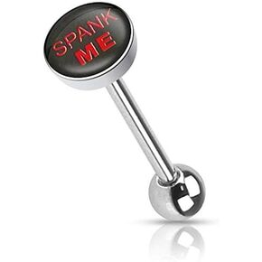 Clear Epoxy Covered Bad Words Inlaid Top 316L Surgical Steel Barbell Tongue Rings in Kuwait