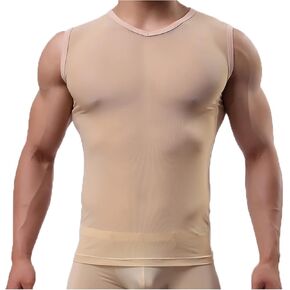 Detwen Men's See Through Muscle Shirts Mesh Tank Top Sleeveless Undershirt in Saudi Arabia
