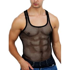 قميص رجالي شبكي بدون أكمام من Tchumum، قميص شبكي شبكي، قميص داخلي شفاف بدون أكمام للعضلات، صدرية للتمرين، ملابس نادي مجوفة مثيرة in Kuwait