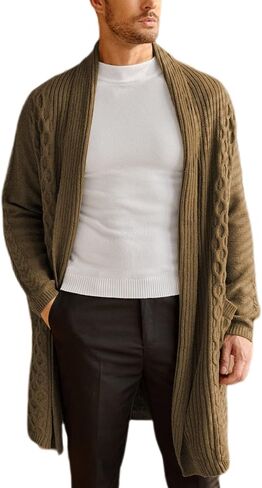 سترة صوفية طويلة بياقة شال للرجال من COOFANDY، سترة ثقيلة الوزن ومفتوحة من الأمام in Kuwait