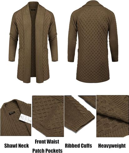 سترة صوفية طويلة بياقة شال للرجال من COOFANDY، سترة ثقيلة الوزن ومفتوحة من الأمام in Kuwait