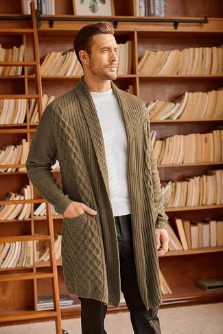 سترة صوفية طويلة بياقة شال للرجال من COOFANDY، سترة ثقيلة الوزن ومفتوحة من الأمام in Kuwait